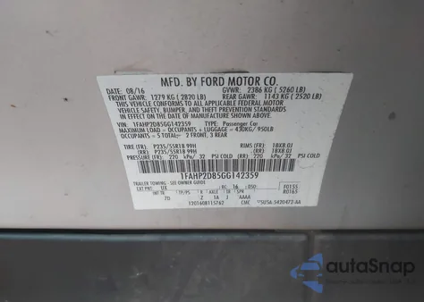 2016 Ford Taurus Se z USA, uszkodzony, nr VIN 1FAHP2D85GG142359